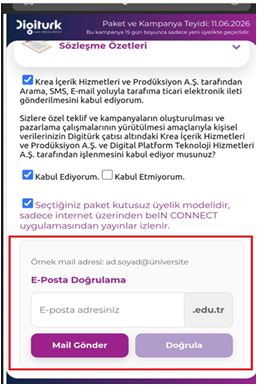 Doğrulama kodu ekranı