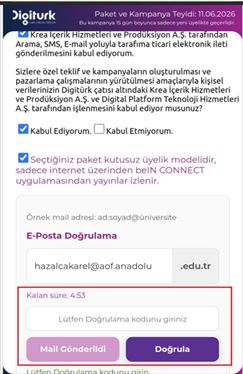 Doğrulama süresi ekranı