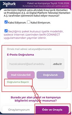 Öde ve Onayla aktif ekranı